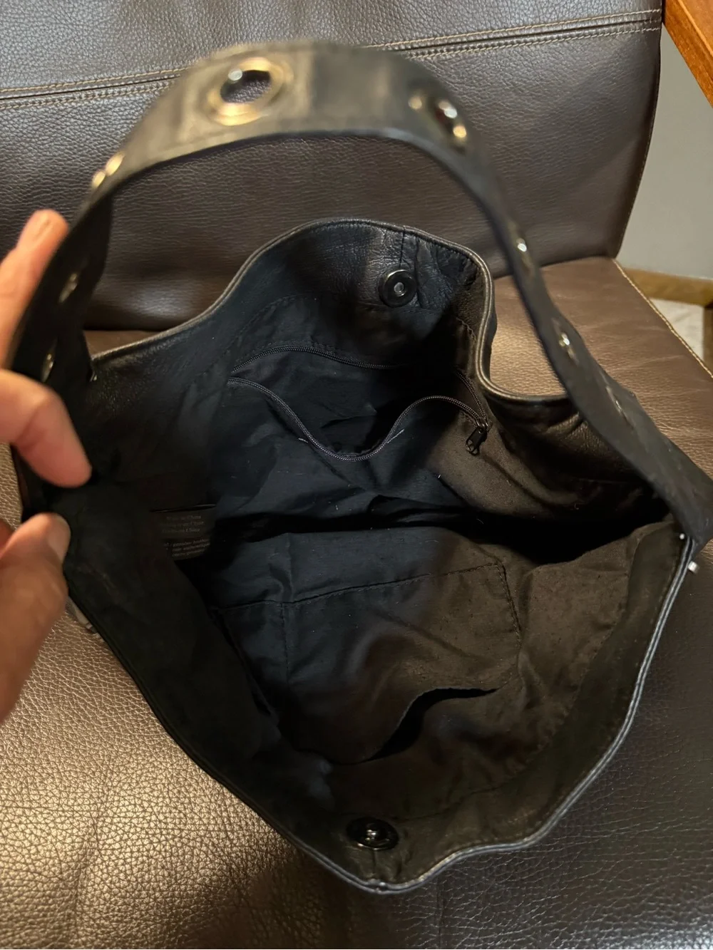 Kenneth Cole Reaction Black Leather Shoulder Hobo with Grommet Strap